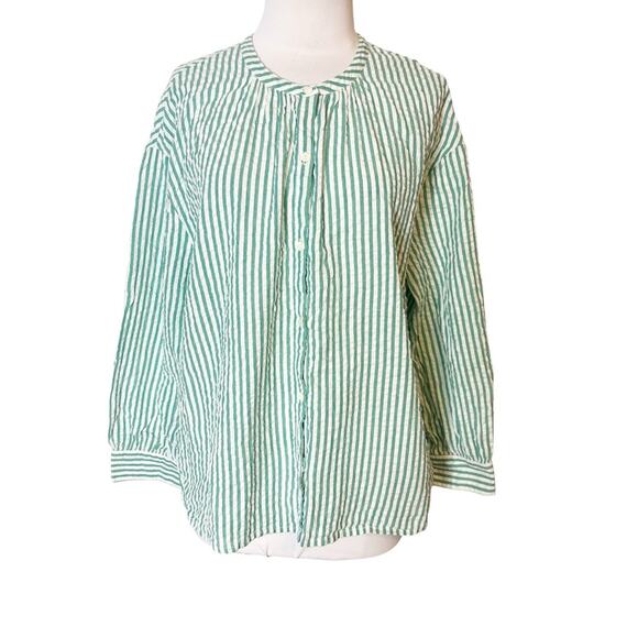 Ba&Sh Stoby long-sleeve shirt green white striped sz M - Picture 3 of 9